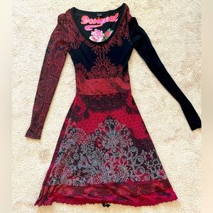 Desigual Black & Red Printed Dress Size S